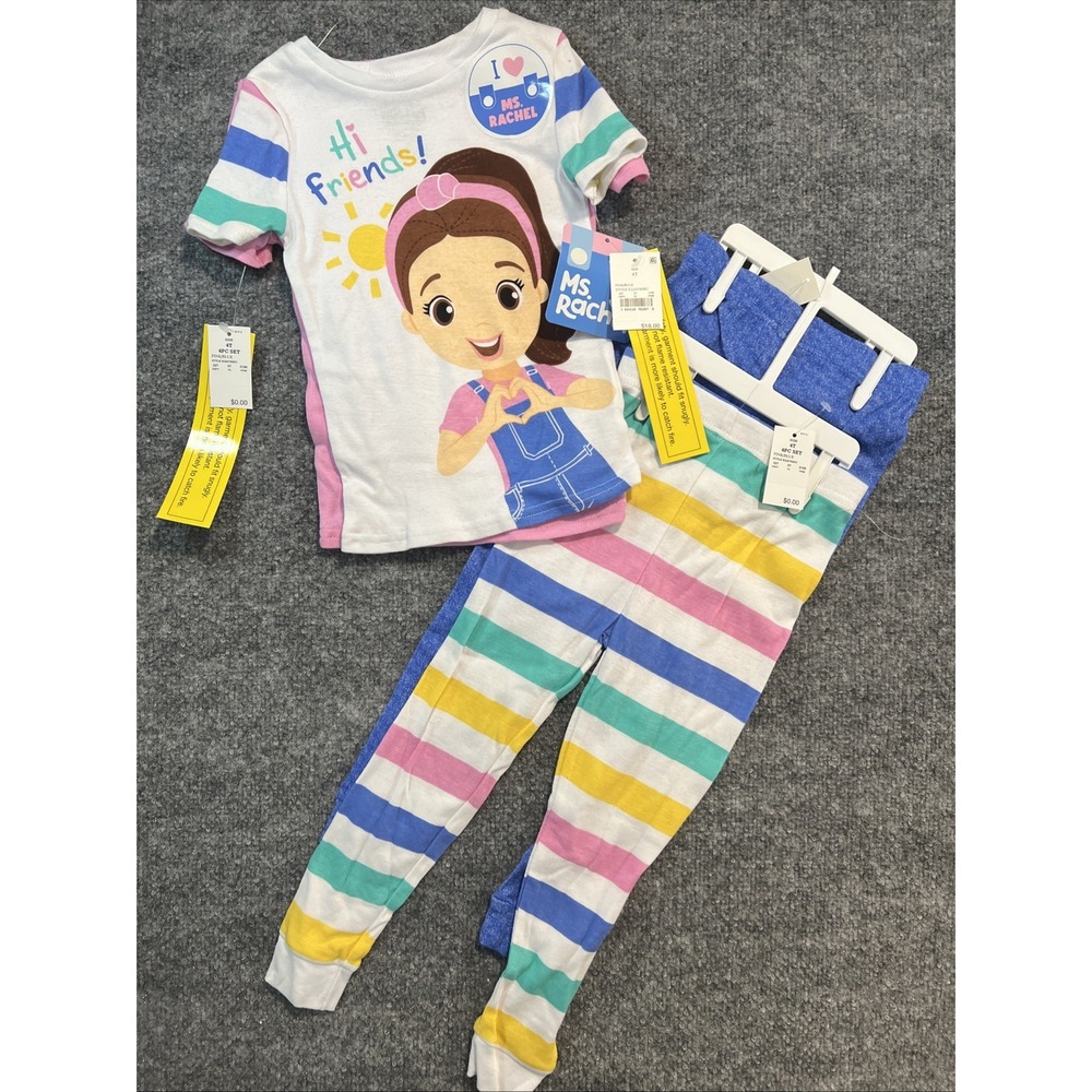 NWT Ms. Rachel Toddler Girls 4pc Pajama Set Size 4T - Mix & Match Cotton PJs